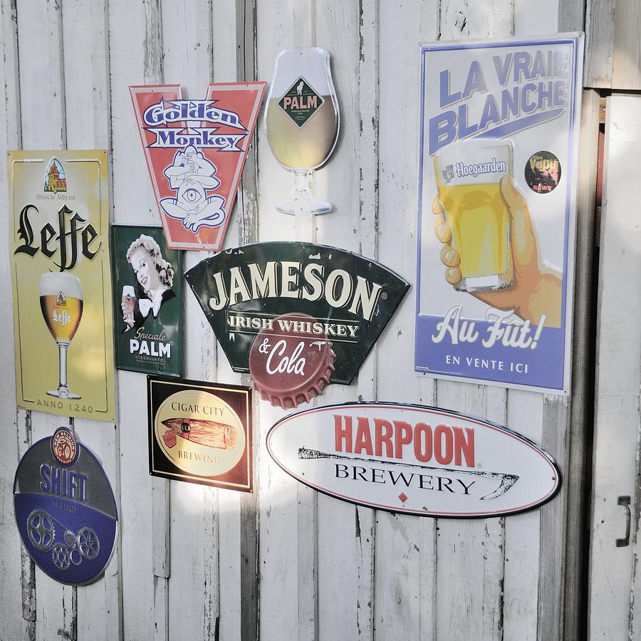 Metal Beer Signs on Wood Photograph by Bradford Martin