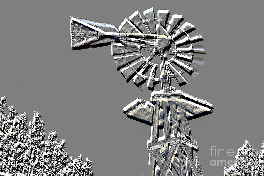 Metal Print of Old Windmill In Gray Color 3009.03 Mixed Media by M K Miller