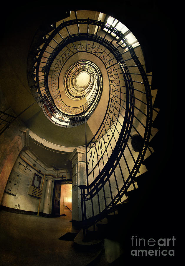 Architecture Photograph - Metal spiral vintage staircase by Jaroslaw Blaminsky