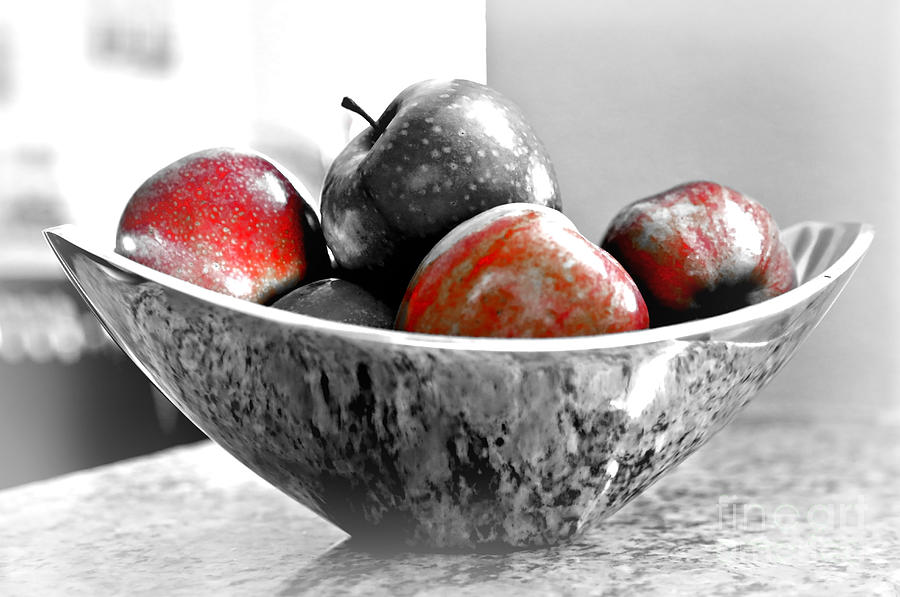 Metallic Fruit Bowl - Still Life Photograph by Carol Groenen
