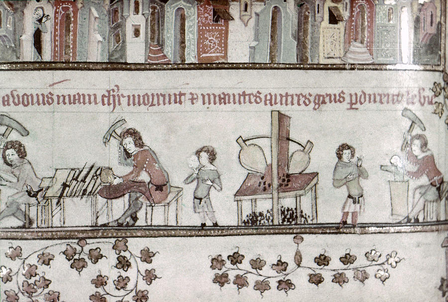 Metalworkers, 14th Century Painting by Granger