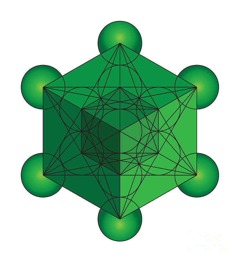 Metatrons Cube in Green Digital Art by Steven Dunn