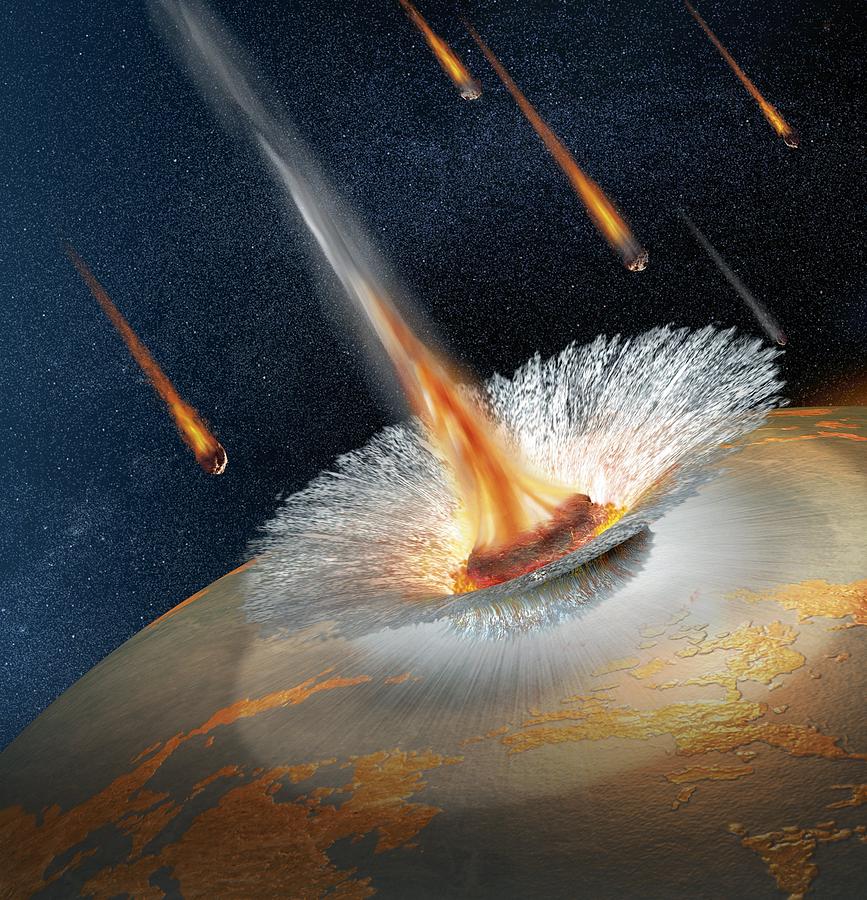 Meteor strike, artwork Photograph by Science Photo Library Fine Art