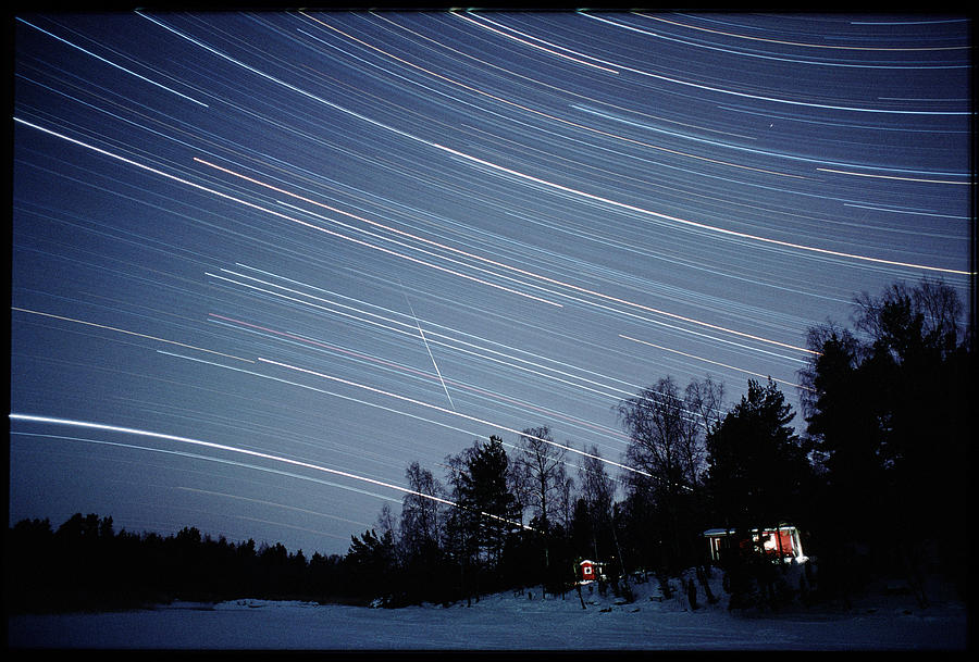 Meteor Track And Star Trails Photograph by Pekka Parviainen/science Photo Library