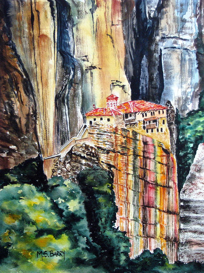 Meteora Greece Painting by Maria Barry