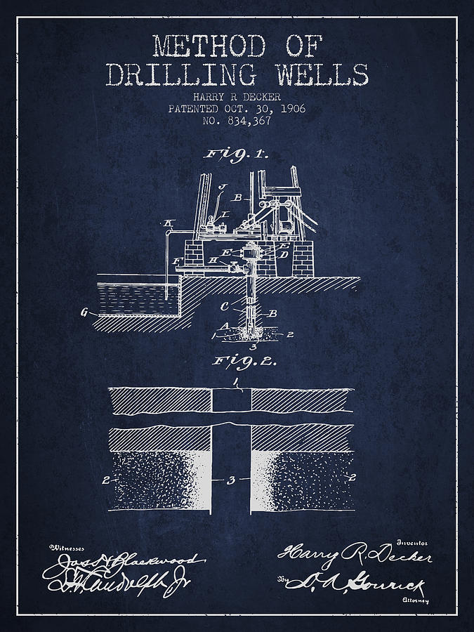 Oil Digital Art - Method Of Drilling Wells Patent From 1906 - Navy Blue by Aged Pixel Oil Digital Art - Method Of Drilling Wells Patent From 1906 - Navy Blue by Aged Pixel