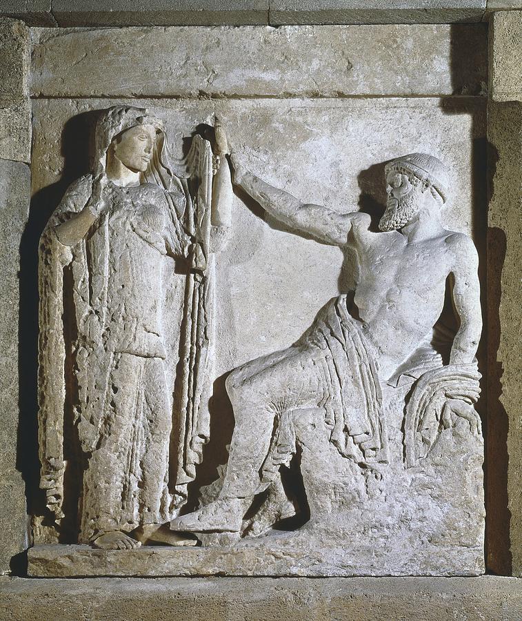 Vertical Photograph - Metope With Hera And Zeus. Metope by Everett