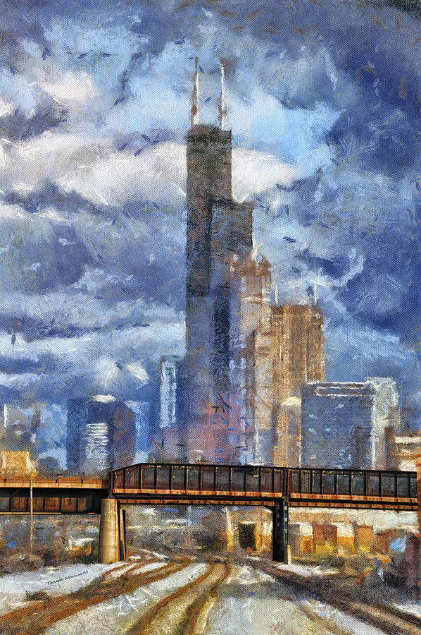 Metra Train View Sears Willis Tower Mixed Media 02 Photograph by Thomas ...