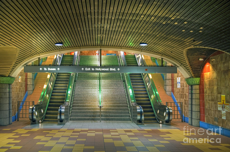 Metro Subway Station Escalators Hollywood CA Photograph by David Zanzinger