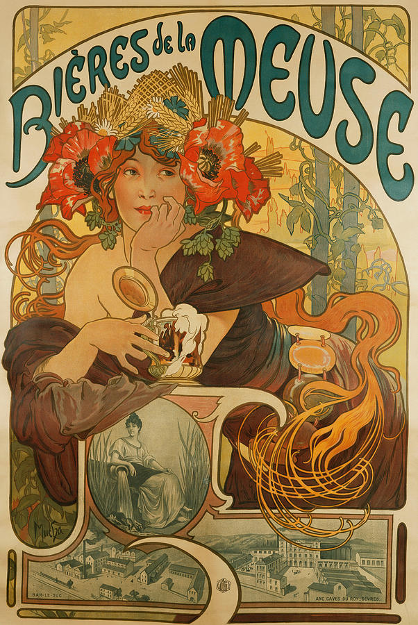 Mucha Drawing - Meuse Beer by Alphonse Marie Mucha