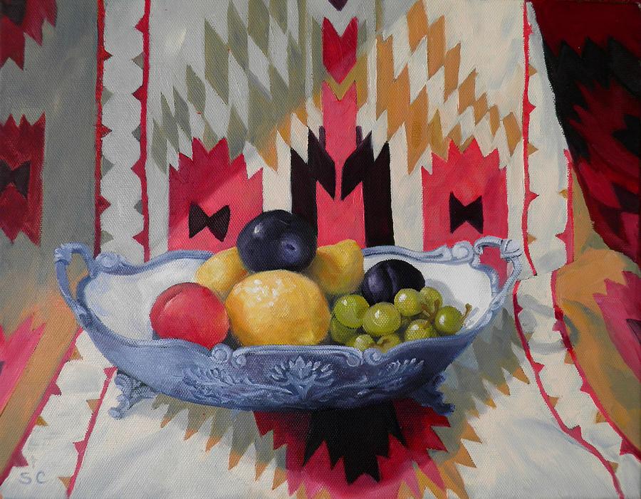 Mexican Blanket with Fruit Bowl Painting by Sharon Casavant