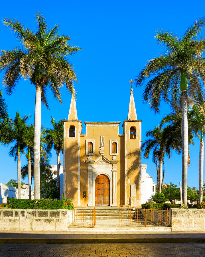 Mayan Photograph - Mexican Church Sheltered by Palm Trees by Mark Tisdale