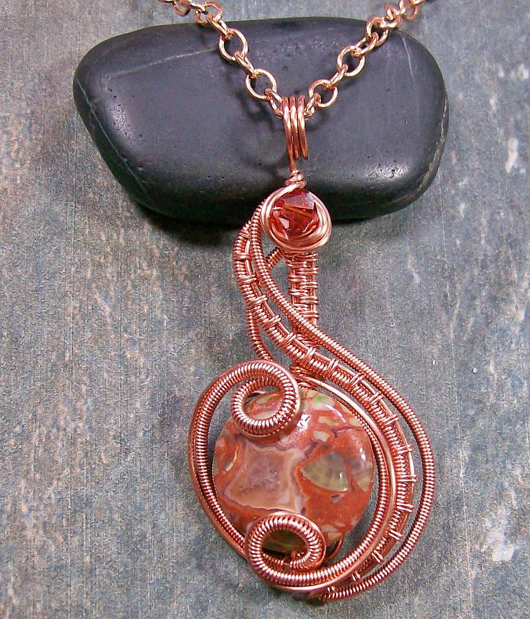 Mexican Fire Agate And Copper Coriolis Pendant Jewelry by Heather Jordan
