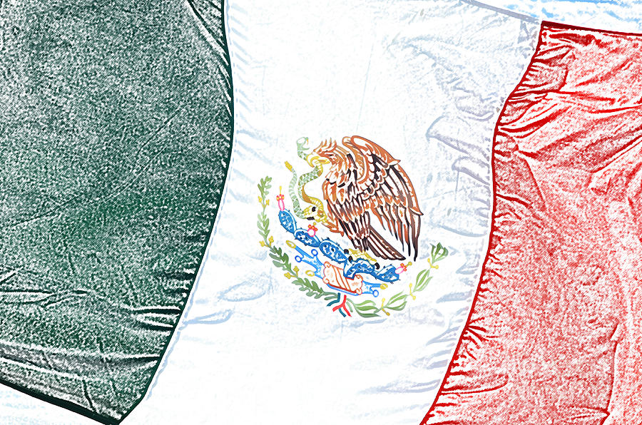Mexican Flag in a Stiff Breeze Colored Pencil Digital Art Digital Art by Shawn OBrien
