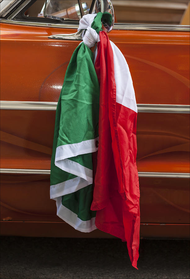 Mexican Flag Tied to Car Photograph by Robert Ullmann