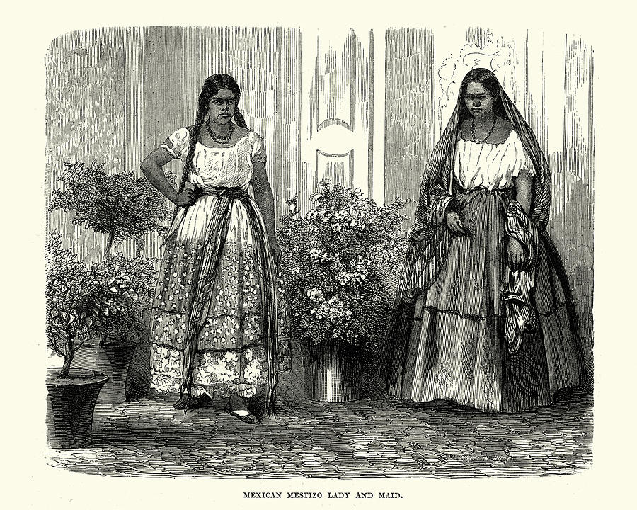 Mexican Mestizo Lady and Maid, 19th Century Drawing by Duncan1890