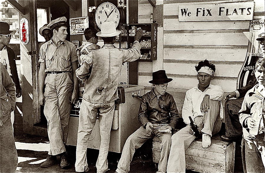 Mexican migrants Coca-Cola sign filling station Neches Texas Russell Lee photo FSA October 1939-2014 Photograph by David Lee Guss