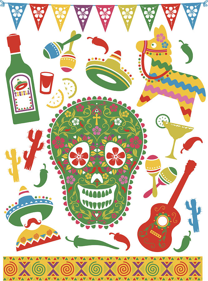 Mexican Party Icons Drawing by TheresaTibbetts