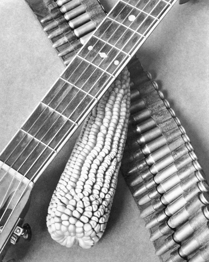 Still Life Photograph - Mexican Revolution, Guitar, Corn by Tina Modotti