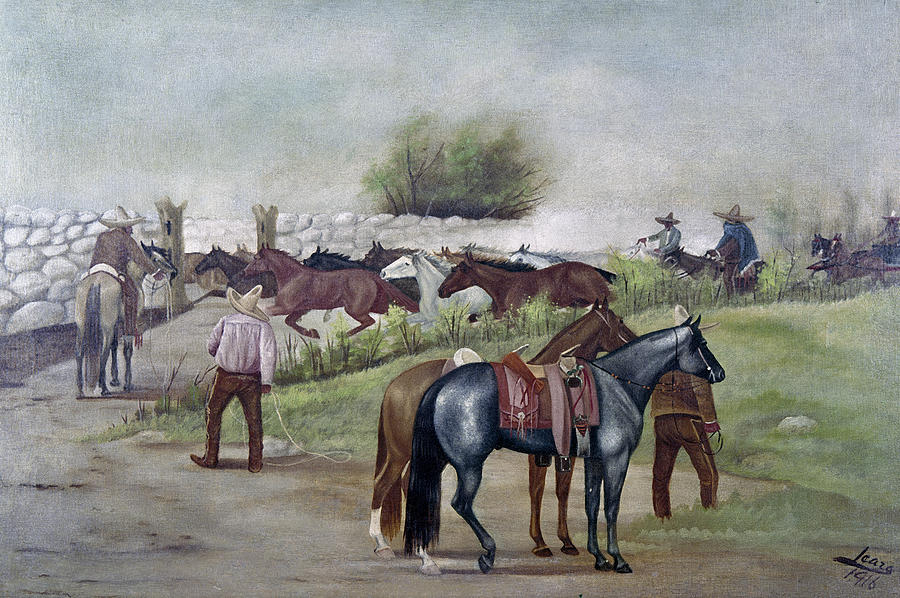 Mexico Cowboys, 1916 Painting by Granger
