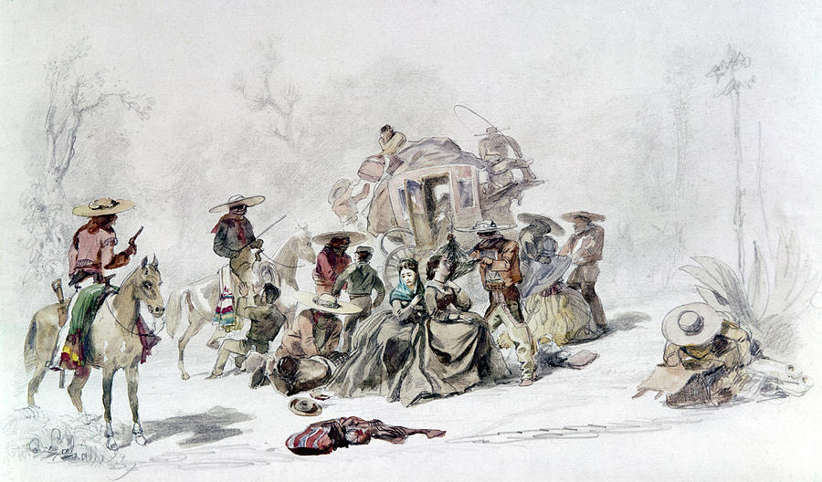 Mexico Stagecoach Robbery Painting by Granger