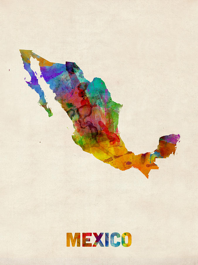 Watercolour Digital Art - Mexico Watercolor Map by Michael Tompsett