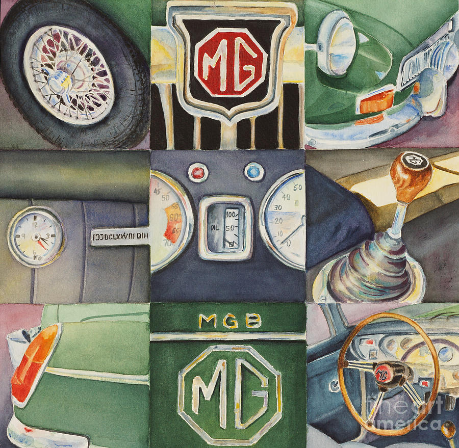 MGB Car Collage Painting by Karen Fleschler