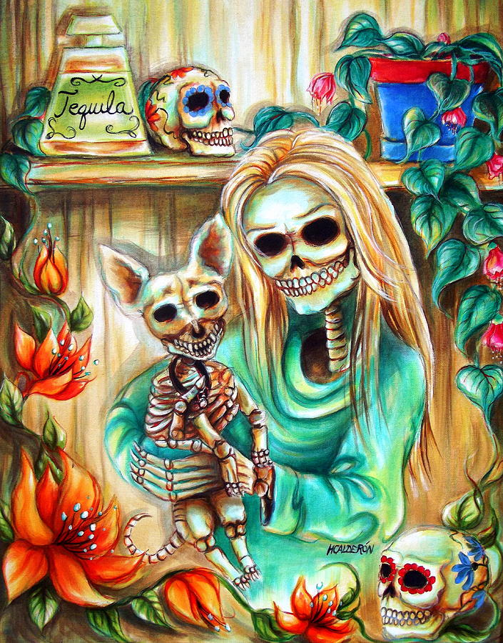 Skeleton Painting - Mi Perrito by Heather Calderon