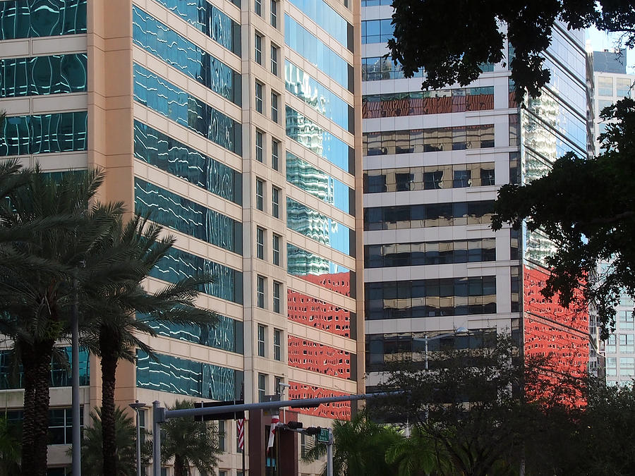Miami Red, White and Blue Cityscape in Glass  Photograph by Karen Zuk Rosenblatt