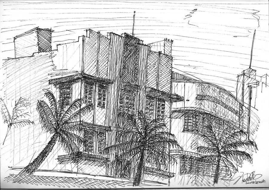 Miami Drawing - Miami by Andrew Burns