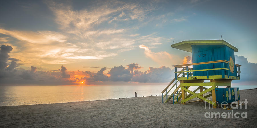 Miami Photograph - Miami Beach - 74th Street Sunrise - Panoramic by Ian Monk