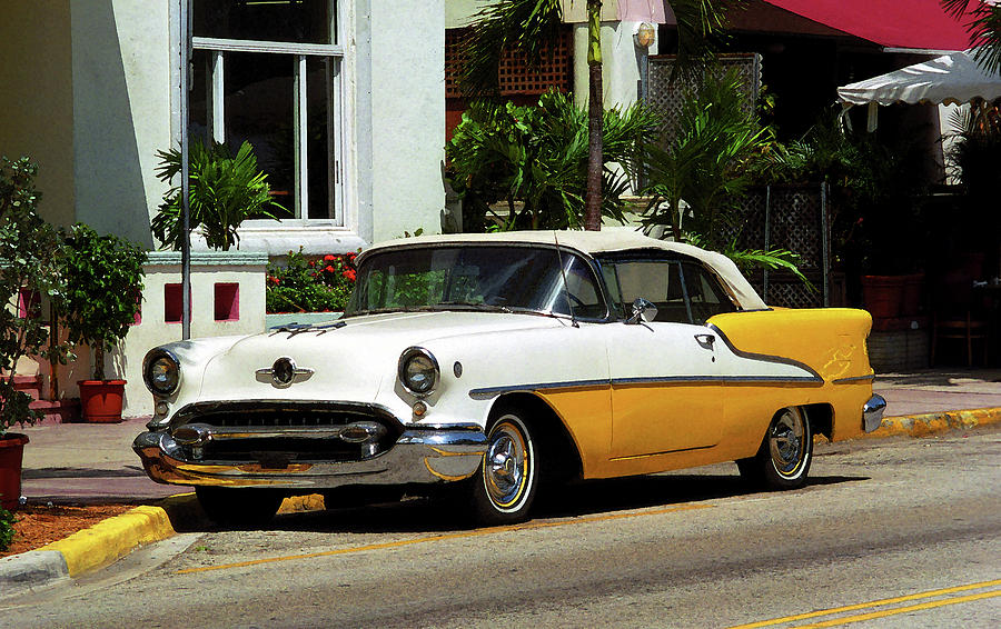 Miami Beach Classic Car with Watercolor Effect Photograph by Frank Romeo