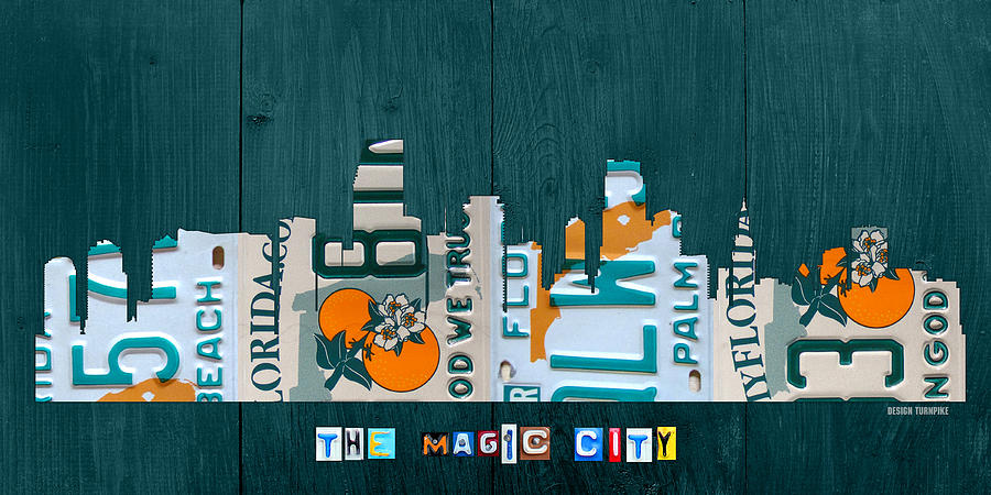 Miami Mixed Media - Miami Florida City Skyline Vintage License Plate Art on Wood by Design Turnpike