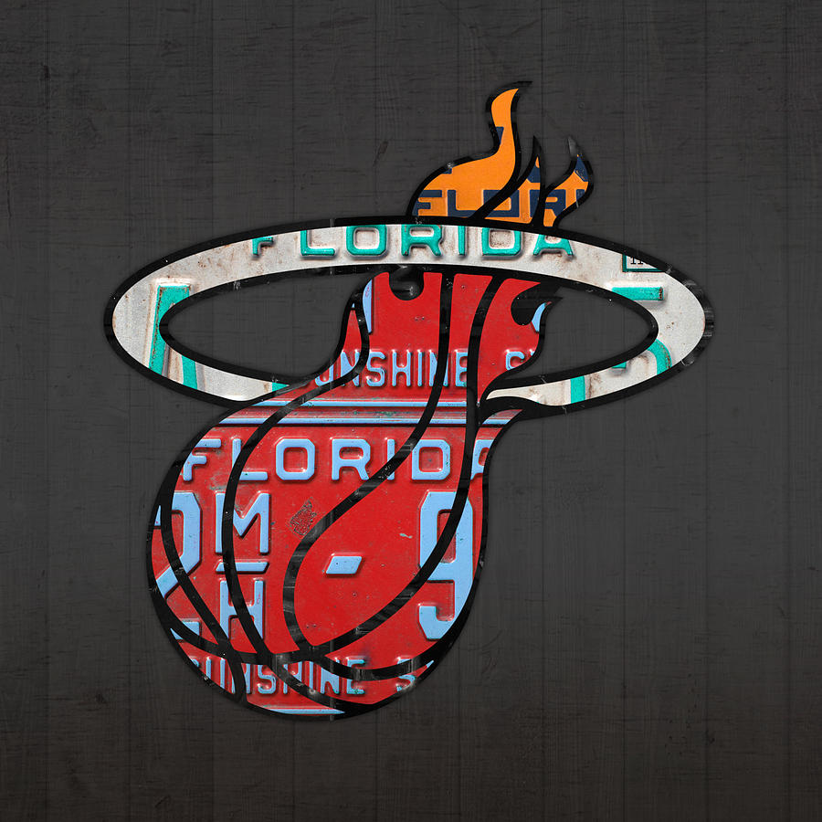 Miami Mixed Media - Miami Heat Basketball Team Retro Logo Vintage Recycled Florida License Plate Art by Design Turnpike