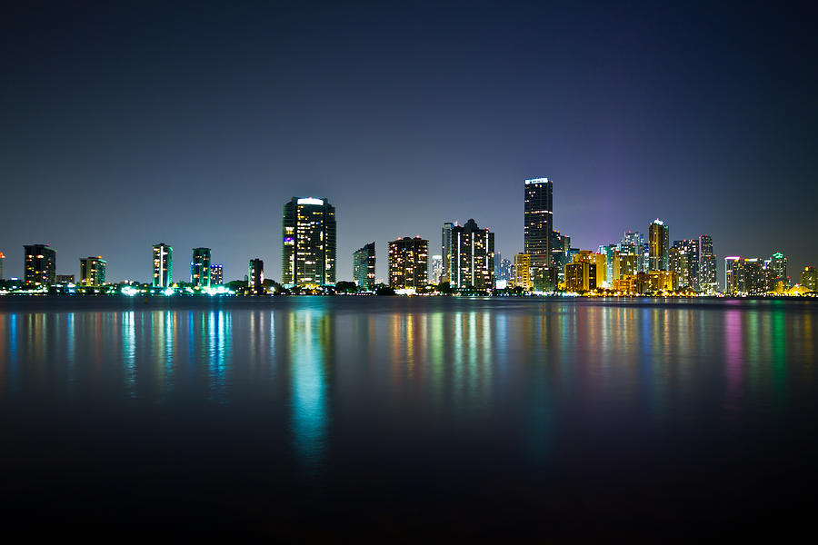 Architecture Photograph - Miami Night Skyline by Andres Leon