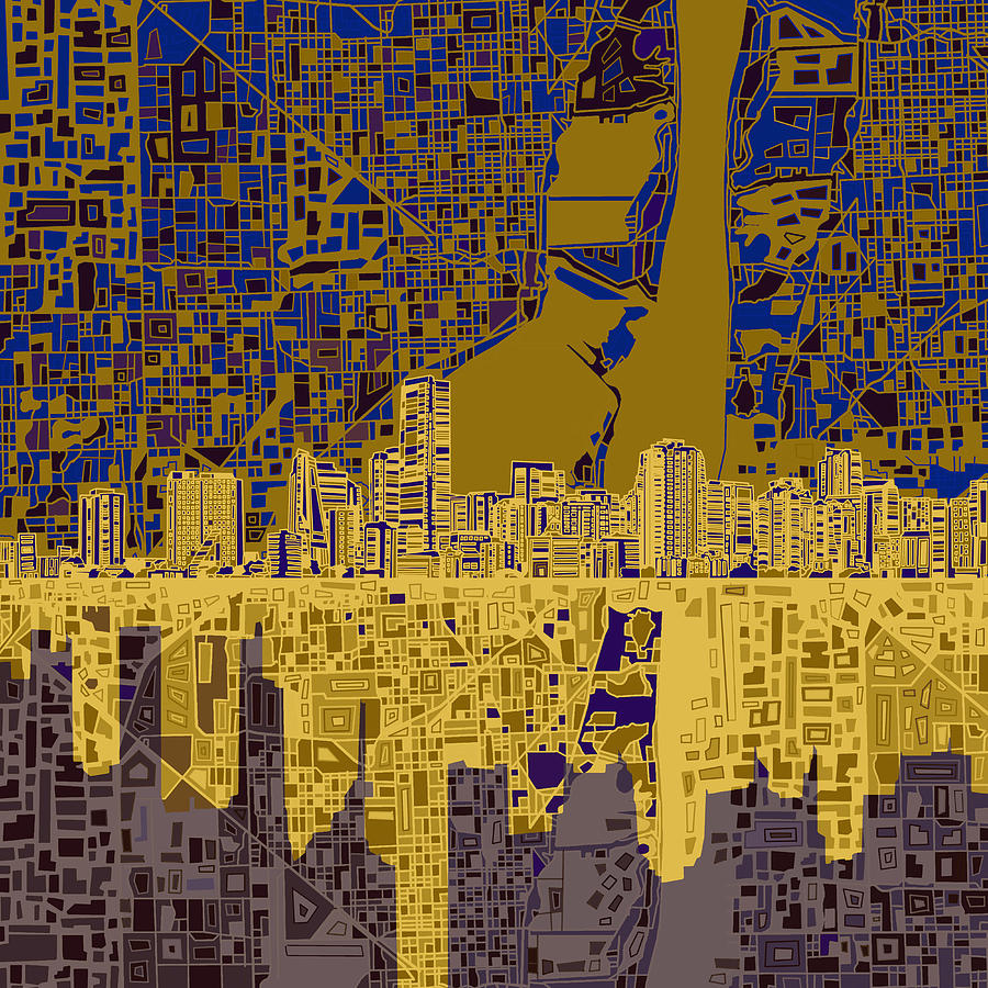 Miami Painting - Miami Skyline Abstract 3 by Bekim M