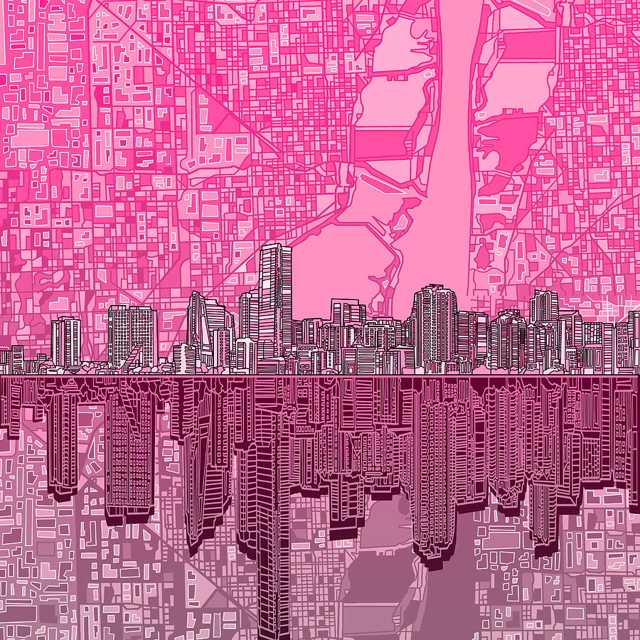 Miami Skyline Abstract 4 Painting by Bekim M
