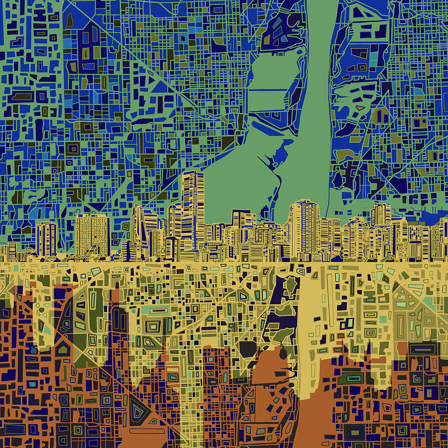 Miami Skyline Abstract 7 Painting by Bekim M