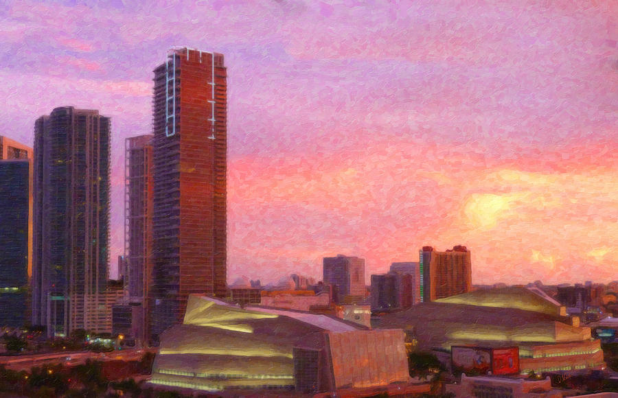 Miami Skyline at Dusk Painting by Dean Wittle