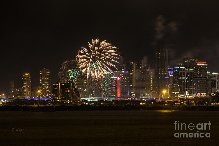 Miami Skyline Fireworks Photograph by Rene Triay FineArt Photos