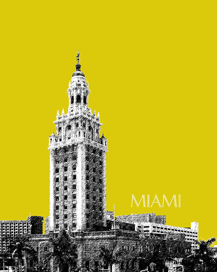 Miami Skyline Freedom Tower - Mustard Digital Art by DB Artist