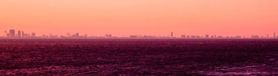 Miami Photograph - Miami Skyline on the Sea in Red Violet by Lauren Baker