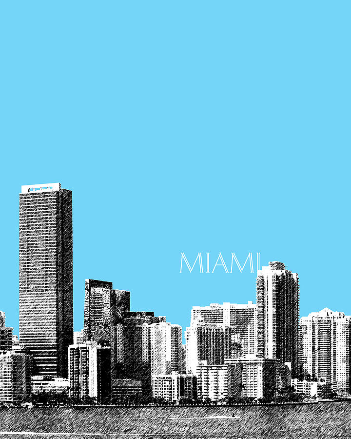 Architecture Digital Art - Miami Skyline - Sky Blue by DB Artist