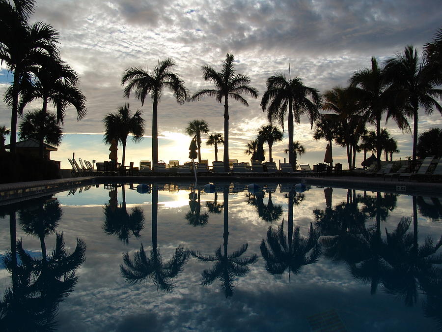 Sunset Poolside Reflections Photograph