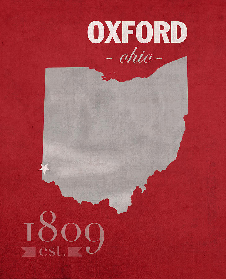 Miami Mixed Media - Miami University of Ohio RedHawks Oxford College Town State Map Poster Series No 064 by Design Turnpike