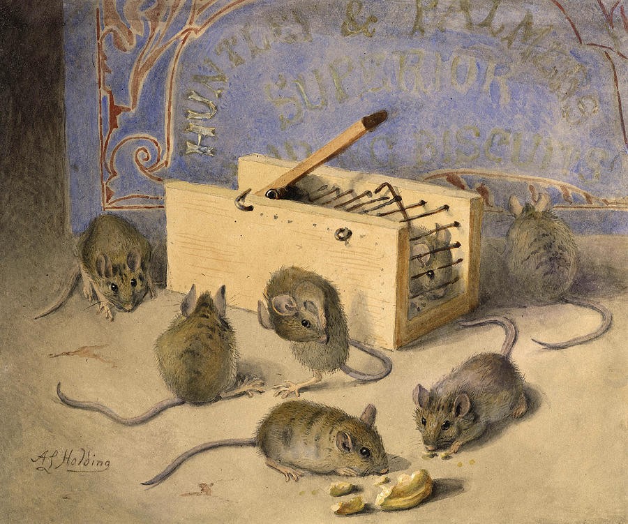 Mouse Painting - Mice and Huntley Palmers Superior Biscuits by Agnes Louise Holding