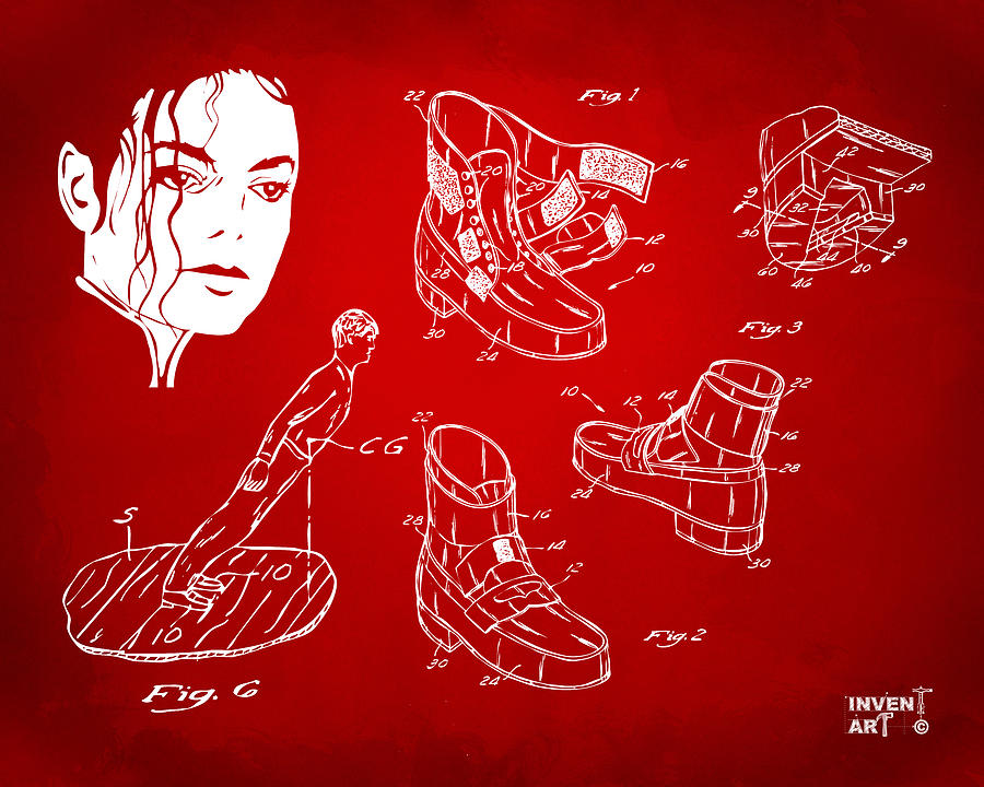 Michael Jackson Anti-Gravity Shoe Patent Artwork Red Digital Art by Nikki Marie Smith