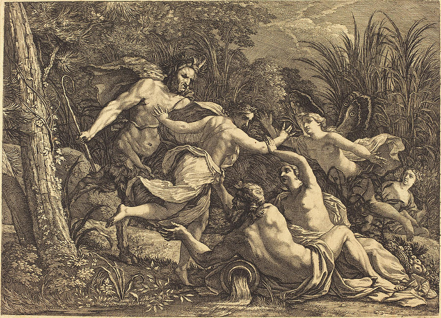 Pan Drawing - Michel Dorigny French, 1617 - 1665, Pan And Syrinx by Quint Lox