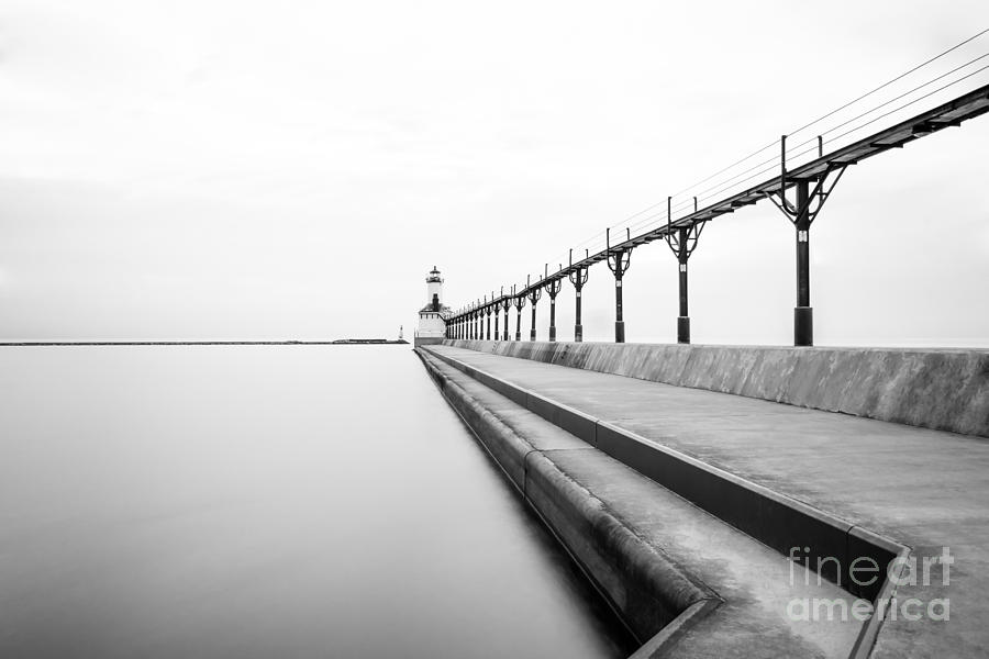 Michigan City Lighthouse Black and White Photo Photograph by Paul Velgos
