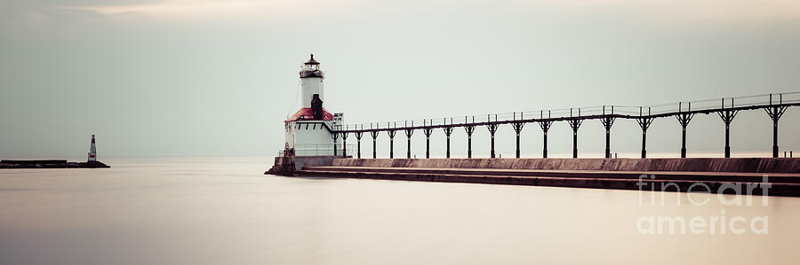 Michigan City Lighthouse Panoramic Picture Photograph by Paul Velgos ...